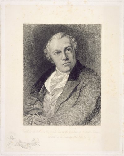 Portret van William Blake, gegraveerd door William Bell Scott door Thomas Phillips